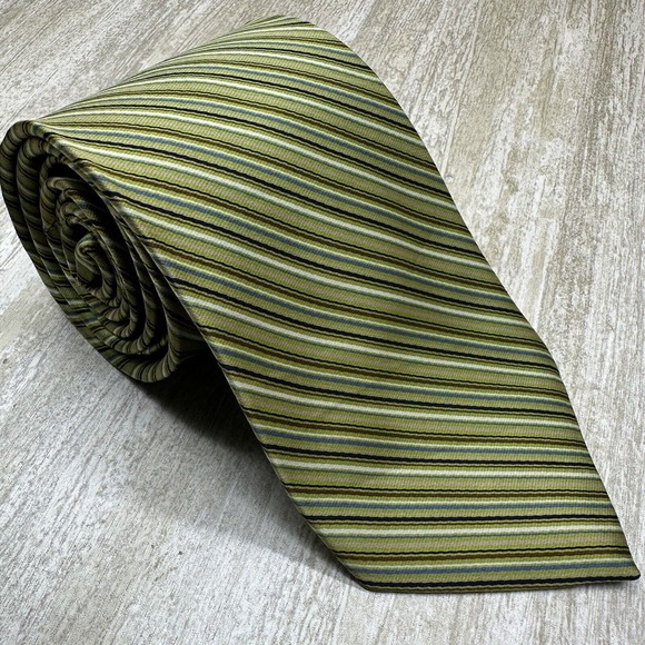 Brooks Brothers Men’s Repp Neck Tie Green Blue Striped Silk Woven Italy USA Made - Picture 2 of 8